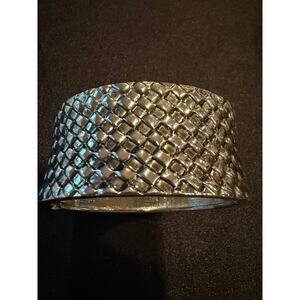 Basket weave silver tone wide cuff bracelet just over 1” w and 7.25” wrist